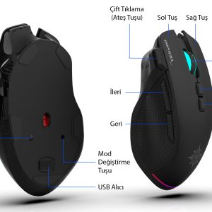 Inca Empousa Kablosuz + Bluetooth Gaming Siyah Mouse