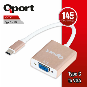 Qport Q-tv 0.15metre Type-c & Vga Dişi Çevirici Adaptör