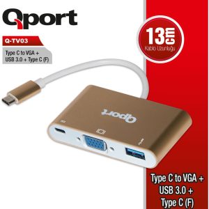 Qport Q-tv03 0.15metre Typec-vga Dişi,usb Çevirici Adaptör
