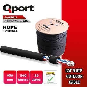 Qport 500metre Cat6 Utp 23awg Siyah Outdoor Makaralı Kablo