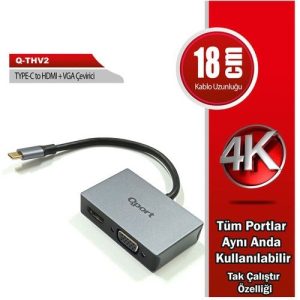 Qport Q-thv2 Type-c - Hdmi_vga(d) Görüntü Adaptörü