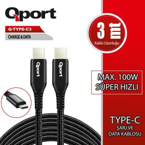 Qport 3metre Q-type-c3 Typec Görüntü Kablosu
