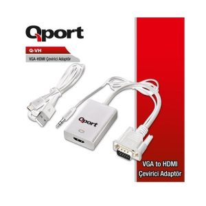 Qport Q-vh 0.15metre Vga- Hdmi Görüntü Adaptörü Beyaz Sesli