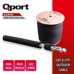 Qport 500metre Cat6 Utp 23awg Siyah Outdoor Makaralı Kablo